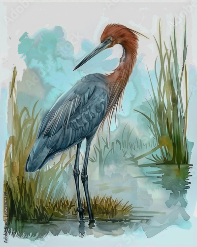 Reddish egret watercolor