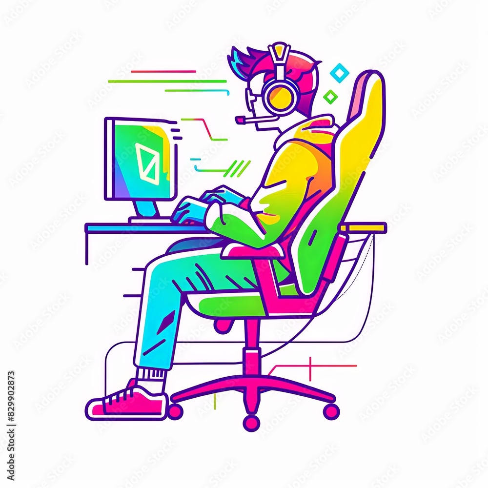 A man is sitting in front of a computer with a headset on A man is sitting in front of a computer with a headset on