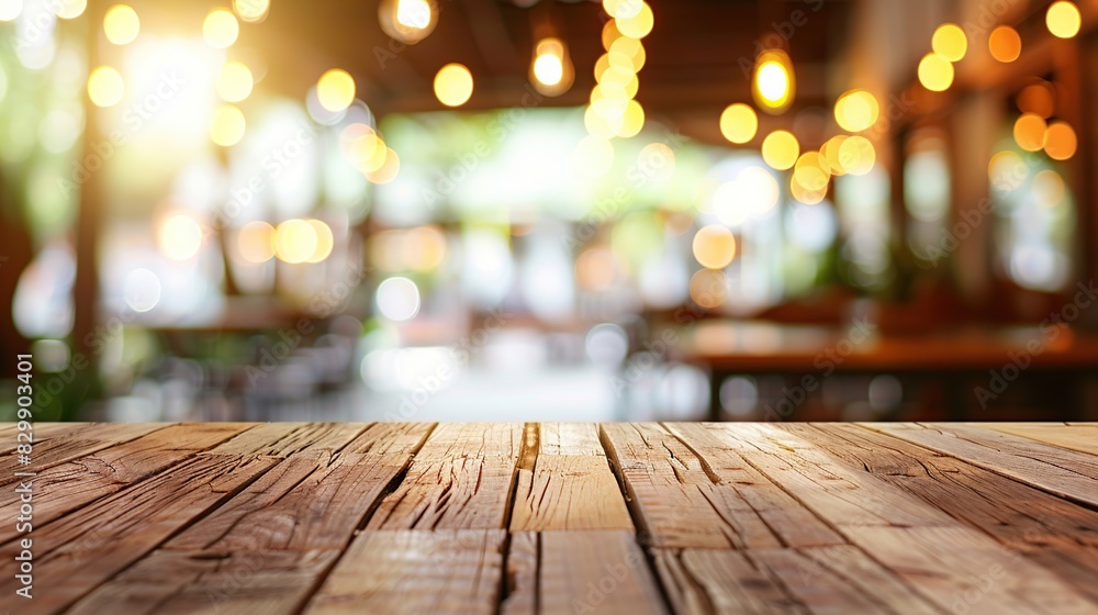 empty wooden table top and blur of room on a blur bright cafe decoration background. Generative Ai empty wooden table top and blur of room on a blur bright cafe decoration background. Generative Ai