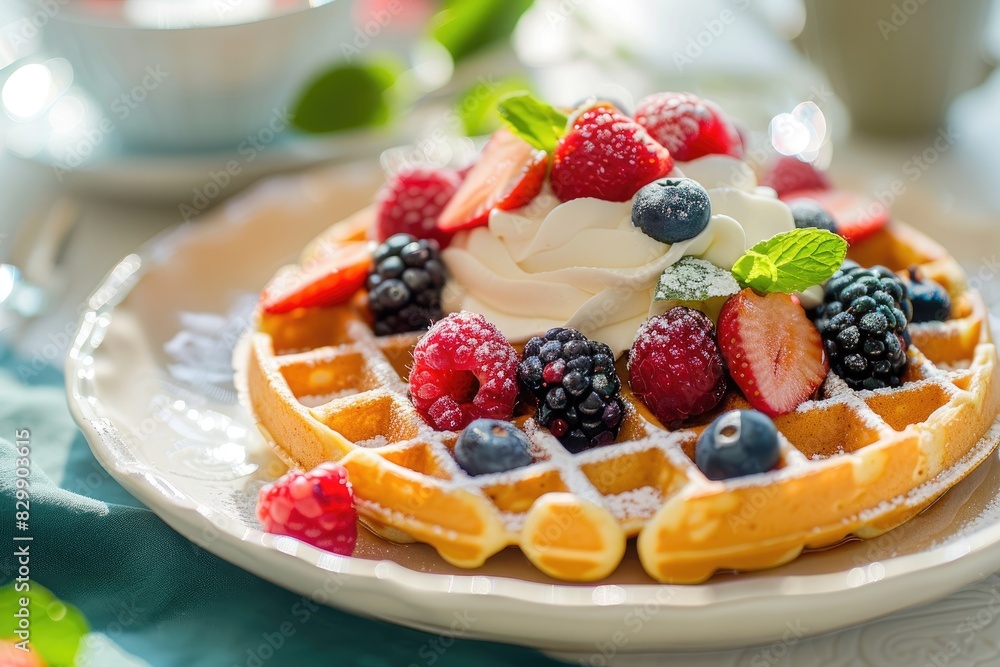 Delicious Berry Waffles with Whipped Cream