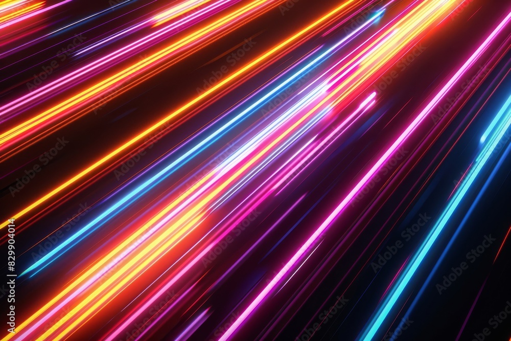 Vibrant neons against dark backdrop: glowing lines in abstract artwork Vibrant neons against dark backdrop: glowing lines in abstract artwork