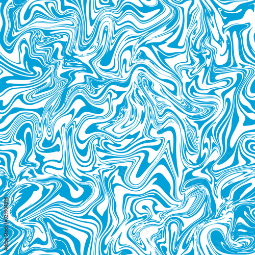 Groovy swirl vector seamless pattern. Blue wavy background in psychedelic retro 1970s aesthetic. Distorted liquid marble texture. Abstract trendy surface design with fluid acrylic art effect