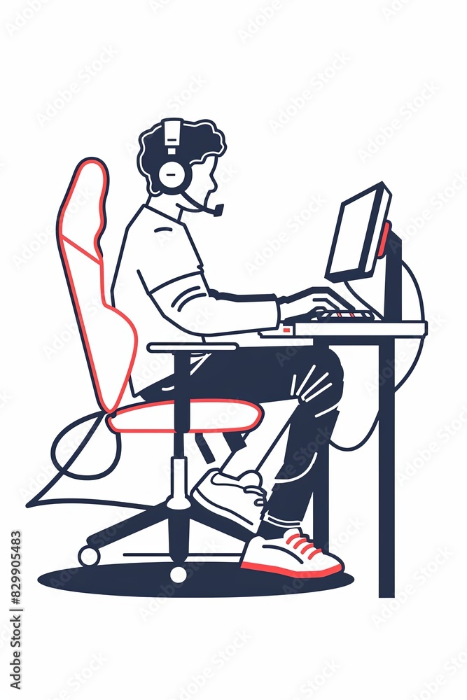 A man is sitting at a desk with a computer and a keyboard A man is sitting at a desk with a computer and a keyboard