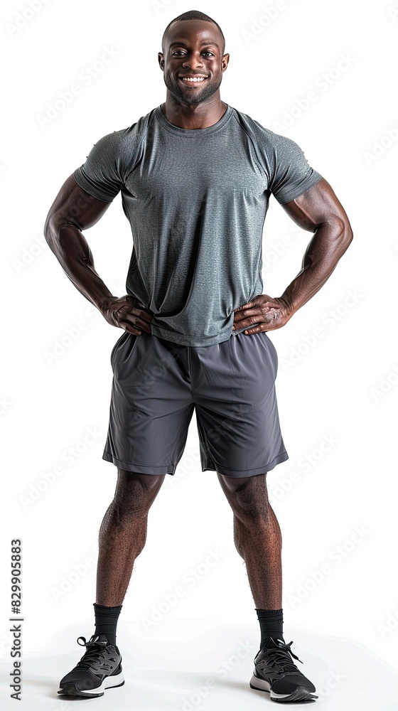 One African american black man posing in sportswear, on white background, studio shoot. One African american black man posing in sportswear, on white background, studio shoot.