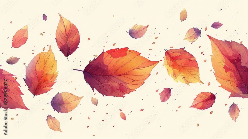 Create an illustration of falling leaves in a minimalist style. Depict a few leaves in different stages of falling, using simple shapes and warm colors. Arrange the leaves in a dynamic composition Create an illustration of falling leaves in a minimalist style. Depict a few leaves in different stages of falling, using simple shapes and warm colors. Arrange the leaves in a dynamic composition