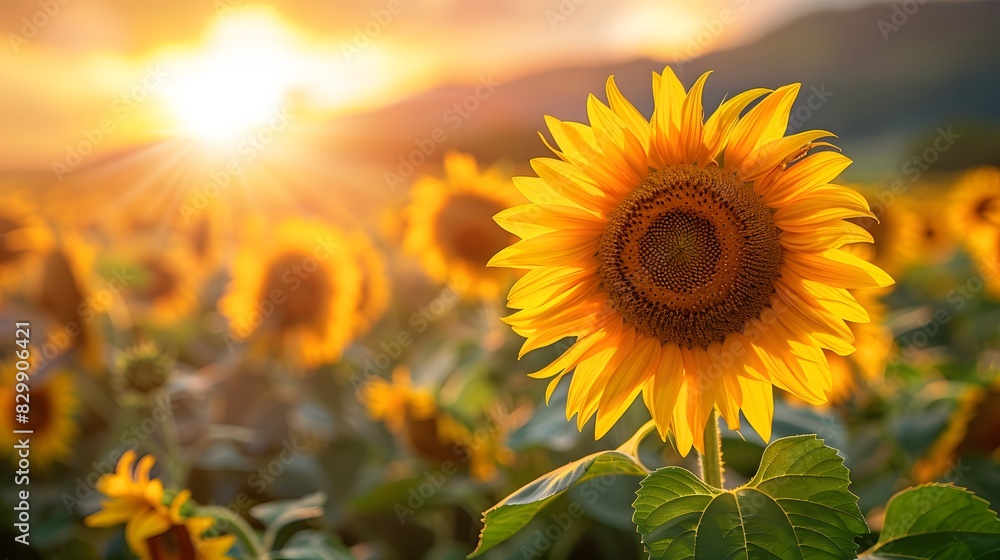 A sunflower field under the setting sun, with sunlight casting long shadows over vibrant yellow petals and green leaves. A sunflower field under the setting sun, with sunlight casting long shadows over vibrant yellow petals and green leaves.