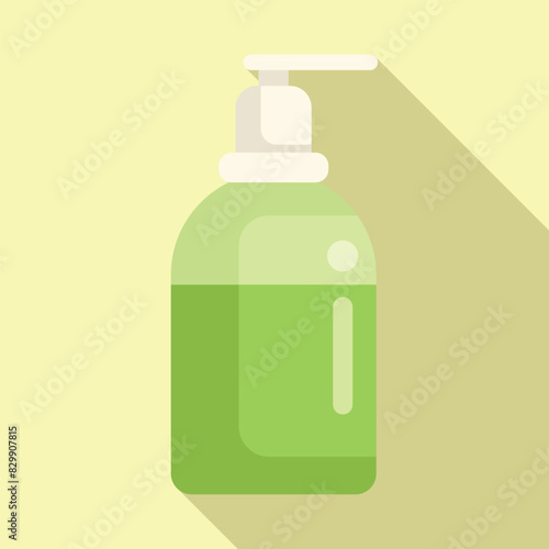 Minimalistic vector illustration of a green hand sanitizer dispenser with a pump