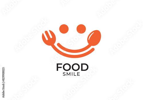 spoon fork with smile logo design. happy food restaurant symbol icon vector