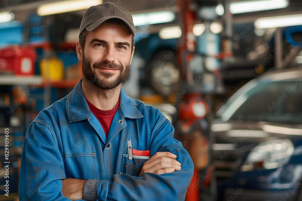 happy car mechanic man at car workshop, portrait car mechanic, german car shop, repair cars happy car mechanic man at car workshop, portrait car mechanic, german car shop, repair cars