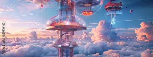 Design a visually striking holographic cooking show set in the sky