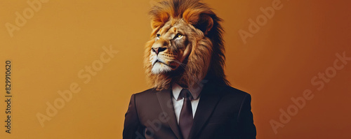 A fashionforward lion in a tailored suit and tie photo