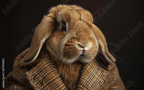 A modern and unique portrait of a dressedup rabbit photo