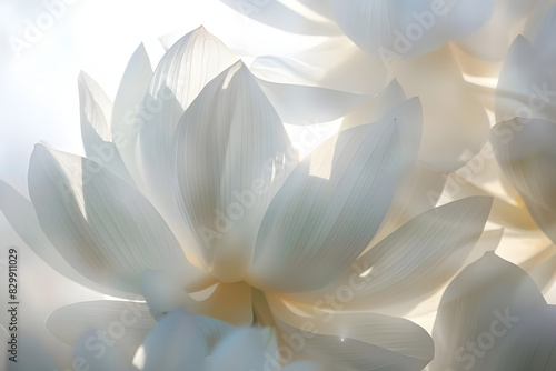 abstract lotus petals with serene white hues and ethereal light. generative ai photo