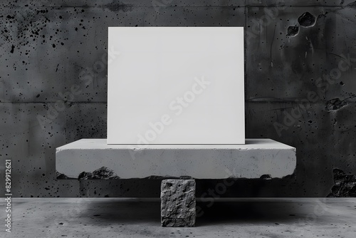 Minimalist Concrete Shelf Art Mockup, Blank Canvas
