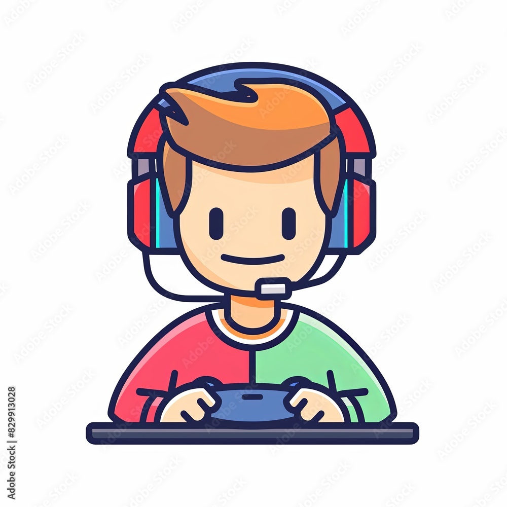 A cartoon boy is playing a video game with a controller