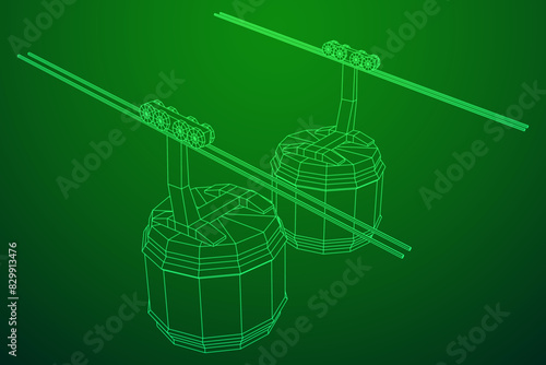 Cable car cabin gondola. Funicular simple cableway concept. Wireframe low poly mesh vector illustration