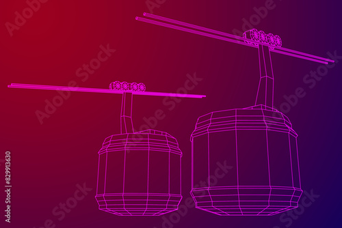 Cable car cabin gondola. Funicular simple cableway concept. Wireframe low poly mesh vector illustration