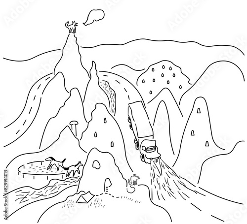 landscape Cappadocia Turkey in linear style in vector. image for background design poster web banner wallpaper