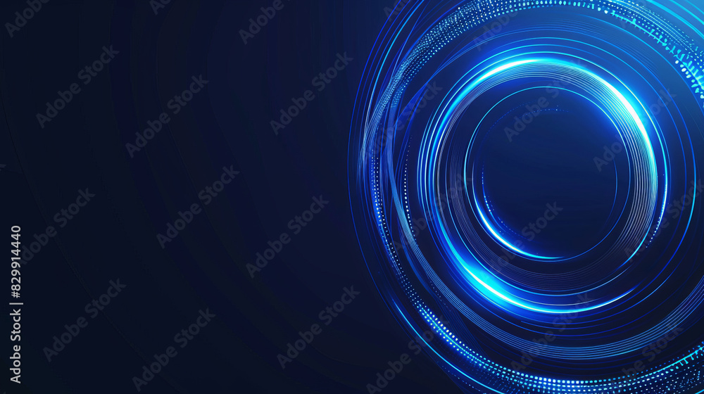 Abstract glowing circle lines on dark blue background