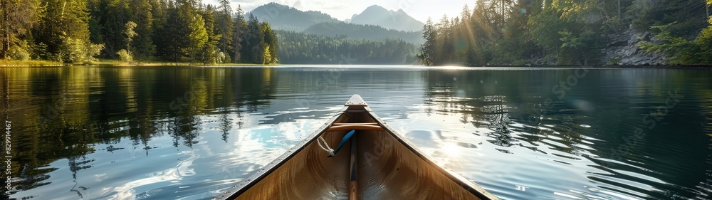 Canoe on the lake with mountain view beautiful Canoe on the lake with mountain view beautiful