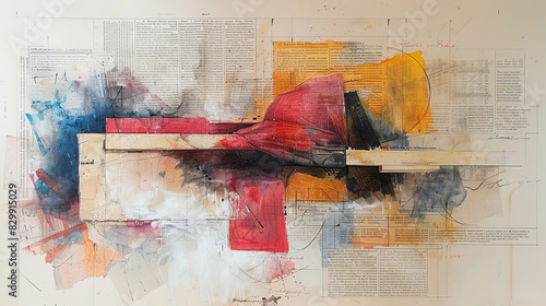 Abstract surrealism artwork with vibrant colors and mixed media elements