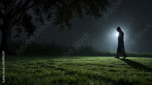 A mysterious figure seen pacing the dewy lawn in the dead of night ai_generated photo