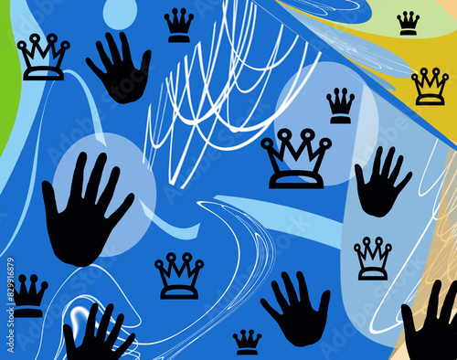 Tableau sur toile sfondo blu con decorazione