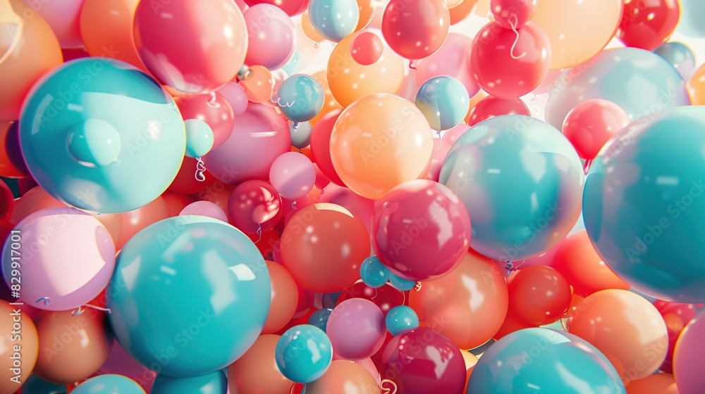 Colorful and fun party mood balloon background, Geometric shapes: Pastel spheres abstract background, 3d rendering Colorful and fun party mood balloon background, Geometric shapes: Pastel spheres abstract background, 3d rendering
