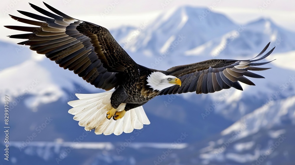 Fototapeta premium majestic bald eagle soaring through the sky wildlife photography