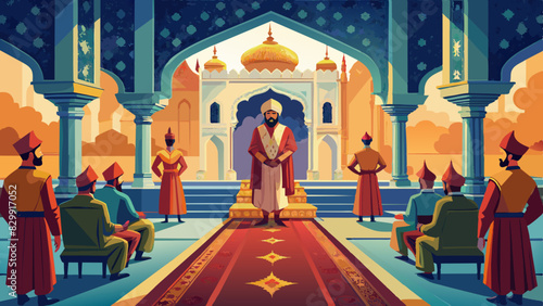Mughal Court Scene Vector, Richly Decorated Interiors

