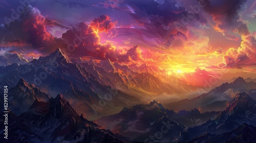Beautiful sunset above the mountains