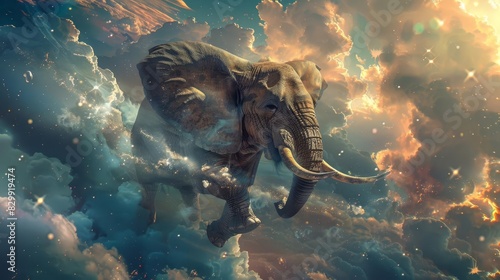 majestic elephant soaring through celestial skies surreal digital painting