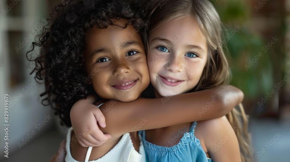 Happy, smiling, and sisters hugging on a sofa in the family living room. Happiness, love, and Puerto Rican female siblings bonding on the couch Happy, smiling, and sisters hugging on a sofa in the family living room. Happiness, love, and Puerto Rican female siblings bonding on the couch