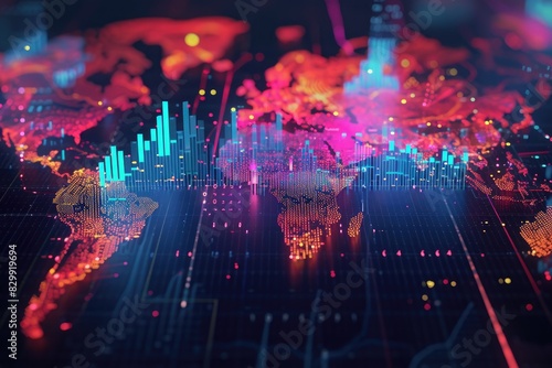 a world map with many different lines, Data visualization chart depicting global internet usage trends