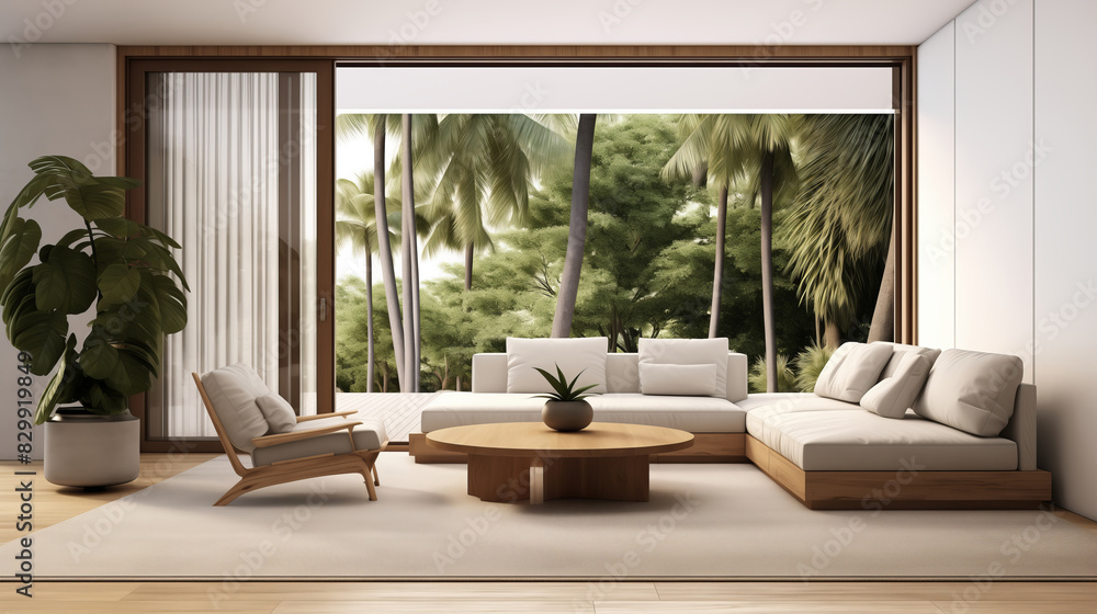 living room with a large window and a potted plant living room with a large window and a potted plant