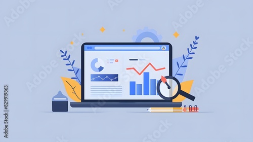 SEO technology theme with a laptop and a search bar, highlighting online search optimization