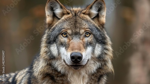 majestic gray wolf portrait with piercing eyes and detailed fur texture wildlife photography © Jelena