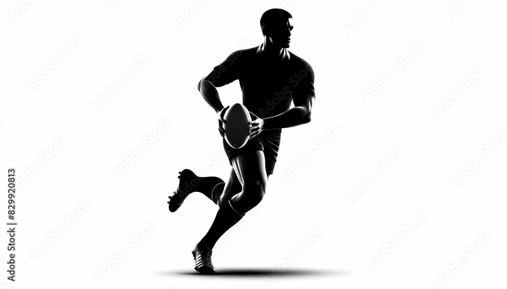 Shadow of rugby players on a white background