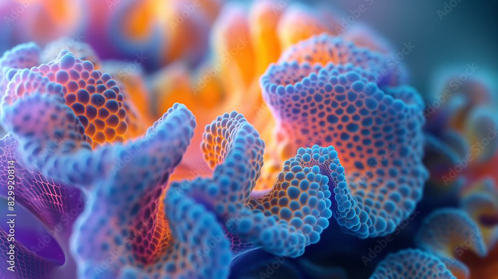 An intricate sculpture created by a 3D printer in an artist's studio. A process that combines technology and art, coral An intricate sculpture created by a 3D printer in an artist's studio. A process that combines technology and art, coral