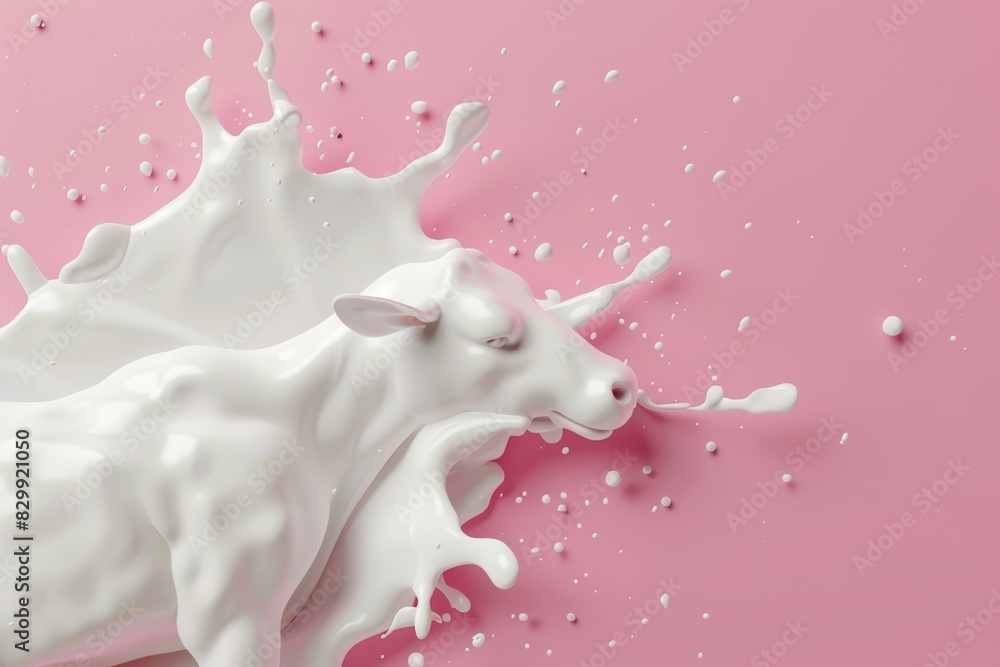Splash of milk in form of Cow Shape on pink background Splash of milk in form of Cow Shape on pink background