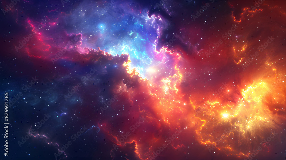 Naklejka premium Colorful space galaxy cloud nebula background. Generative AI.