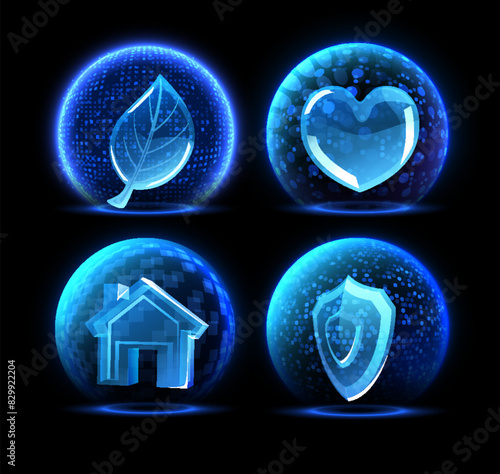 Digital sphere shields set vector illustration