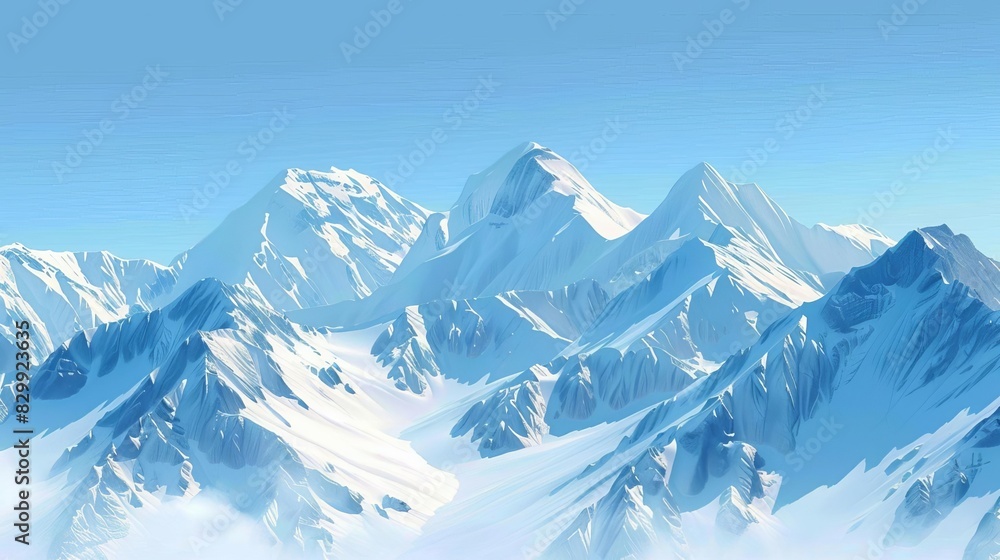 majestic snowcapped mountain peaks against a clear blue sky serene landscape background digital art majestic snowcapped mountain peaks against a clear blue sky serene landscape background digital art