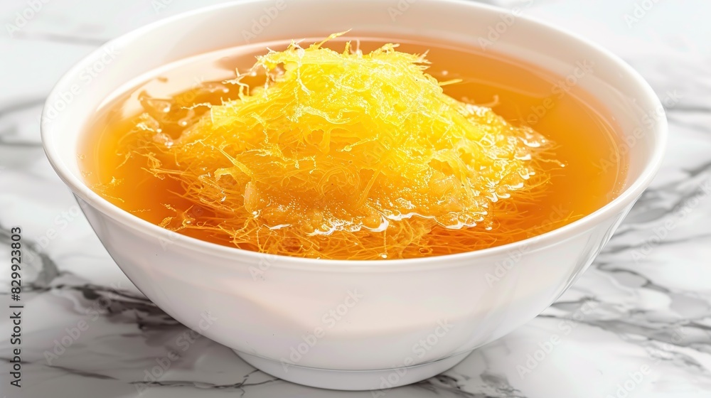 Double boiled Supreme Birds Nest with Superior Broth served in a bowl side view grey. Generative Ai Double boiled Supreme Birds Nest with Superior Broth served in a bowl side view grey. Generative Ai