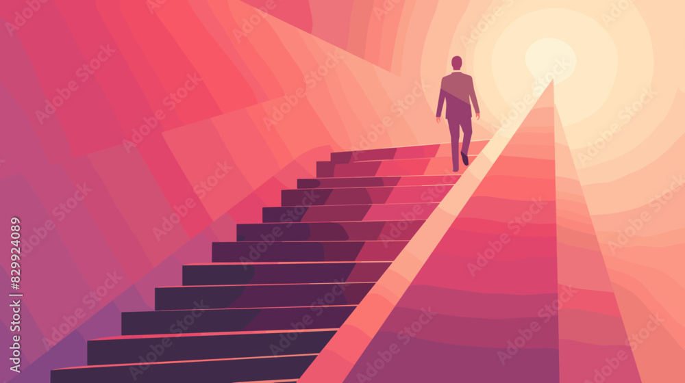 Aspiring Entrepreneur Climbing Stairway to Financial Freedom and Wealth