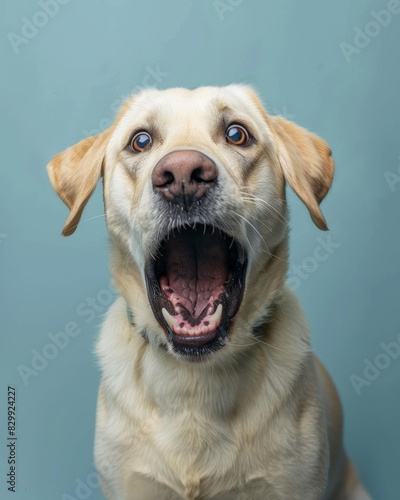 portrait studio d'un chien de race labrador faisant une grimace photo