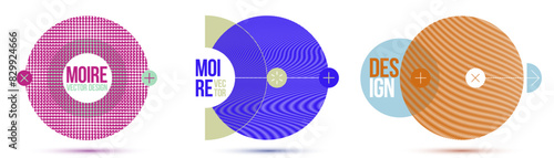 Graphic design elements vector set, moire trendy layouts with circles, posters and covers abstract modern art, optical art banners.