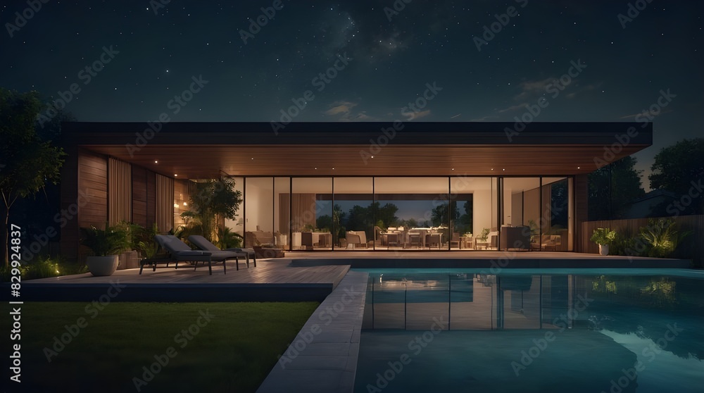 Fototapeta premium 3d rendering of modern cozy house with parking and pool