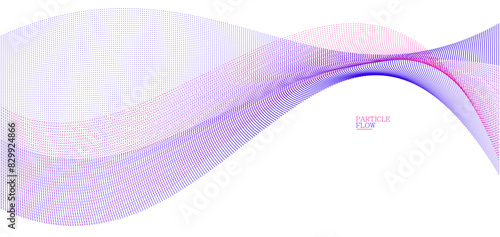 Tranquil vector abstract background with wave of flowing particles, easy and soft smooth curve lines dots in motion, airy and relaxing illustration.