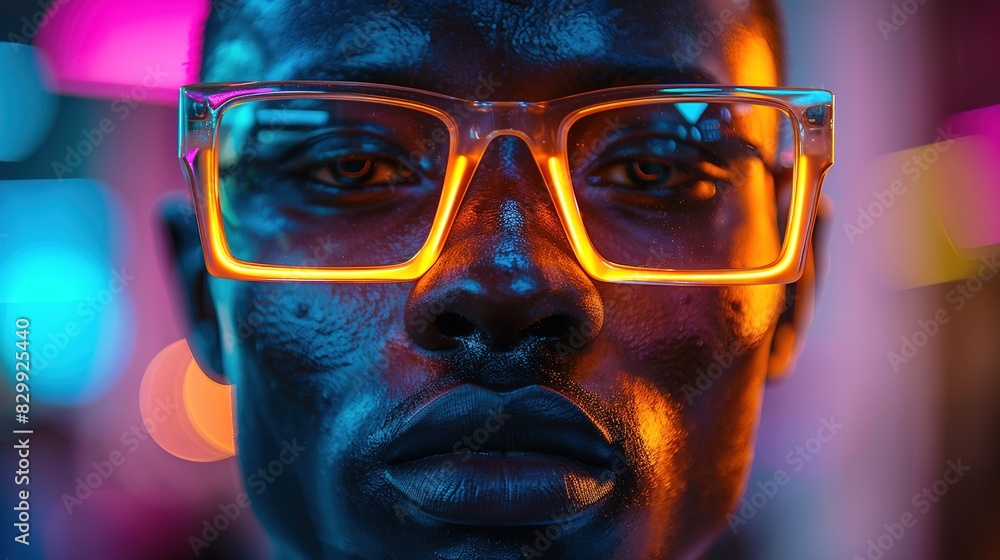 Fototapeta premium Vibrant Neon Art: Silver Wearing man with Organic-Inspired Body Art